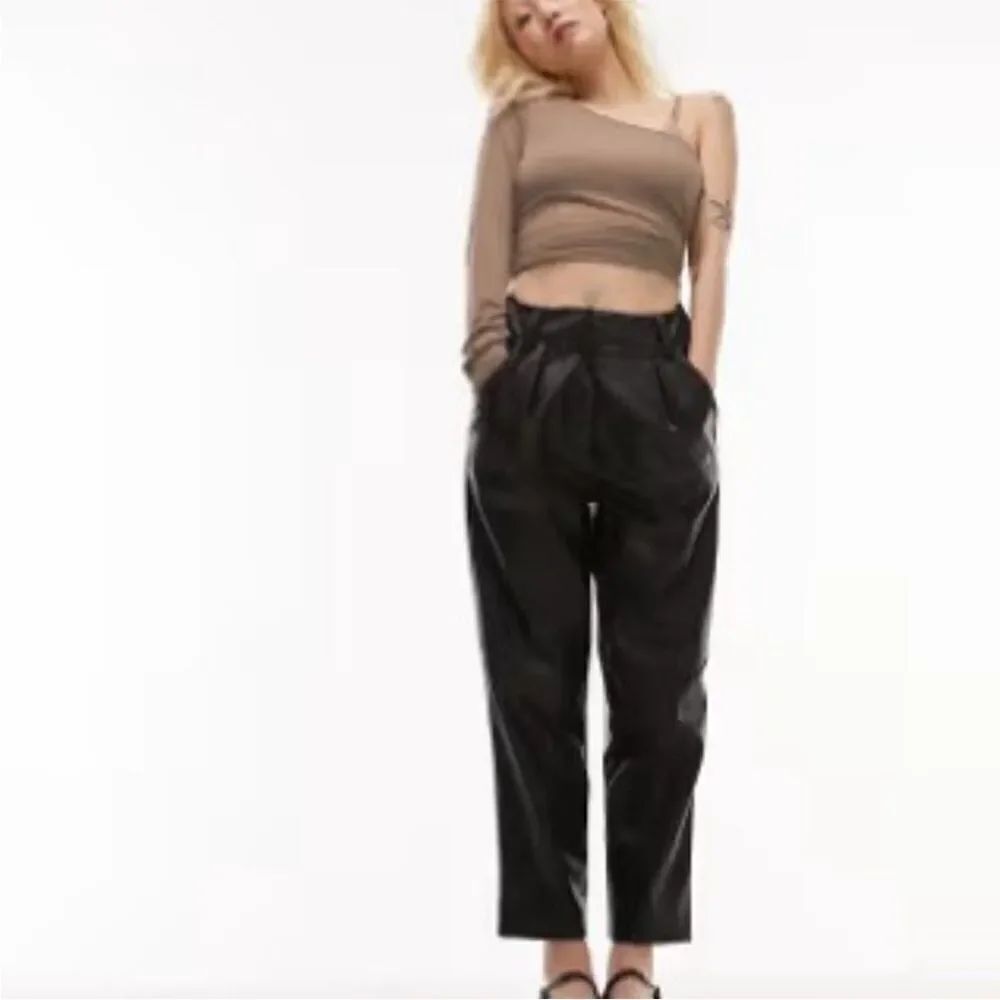 002 New Topshop Womens Faux Leather High Rise Ankle Pants Size 4 Petite